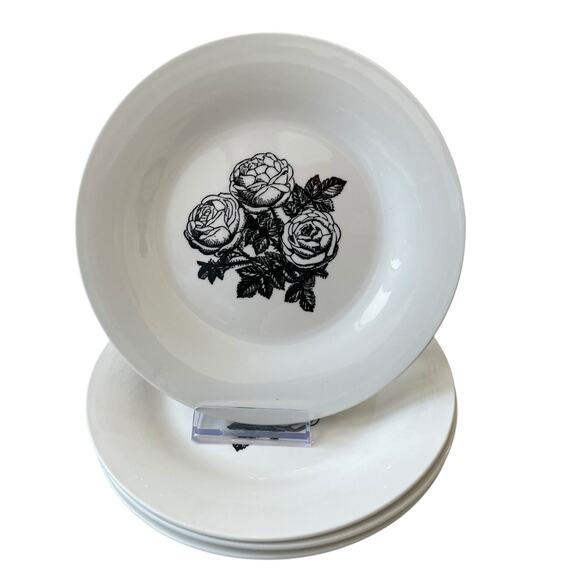 Godinger Floral Salad Plates 7.5in Porcelain Black & White Roses Set of 2 NEW - Picture 2 of 12